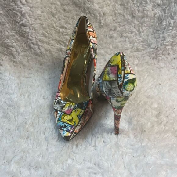 Cape Robbin patent multi color Magazine cover collage print heels pointed toeSZ9 - Picture 1 of 11